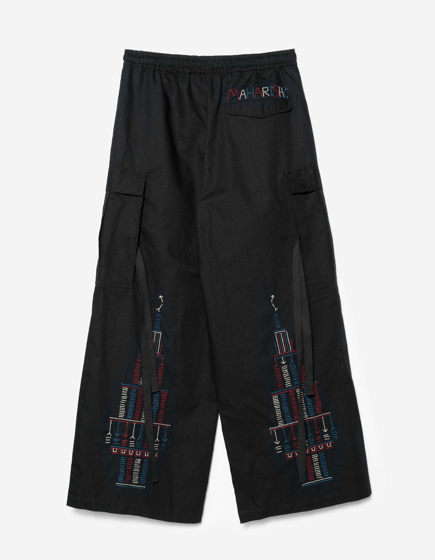 7097 Alaskan Hilltribe Embroidered Cropped Hakama Black