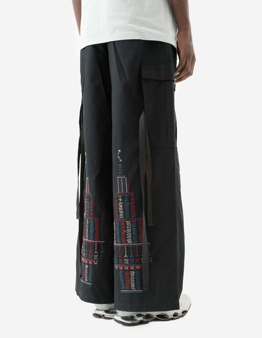 7097 Alaskan Hilltribe Embroidered Cropped Hakama Black