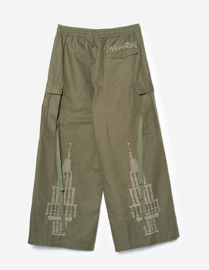 7097 Alaskan Hilltribe Embroidered Cropped Hakama Olive OG-107F