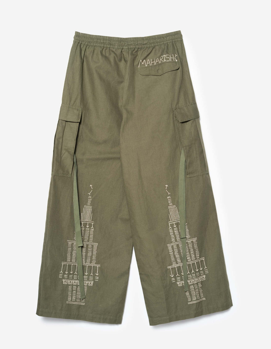 7097 Alaskan Hilltribe Embroidered Cropped Hakama Olive OG-107F