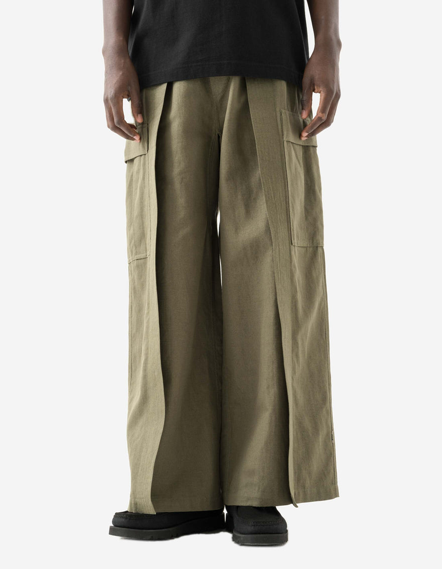 7097 Alaskan Hilltribe Embroidered Cropped Hakama Olive OG-107F