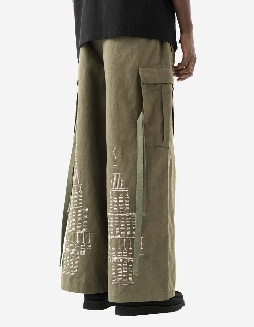 7097 Alaskan Hilltribe Embroidered Cropped Hakama Olive OG-107F