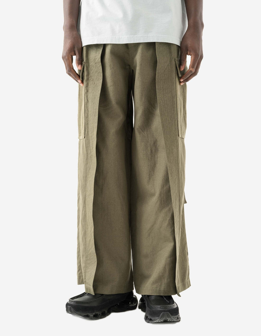 7099 Hemp Hakama Cargo Track Pants Olive OG-107F