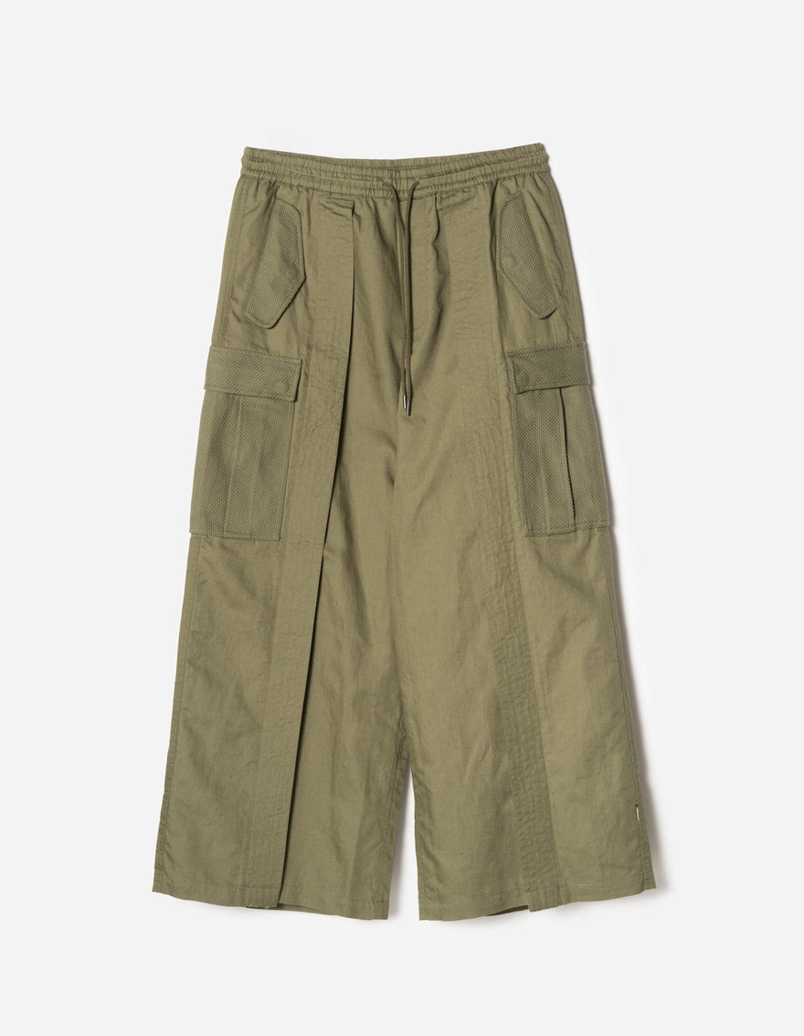 7099 Hemp Hakama Cargo Track Pants Olive OG-107F