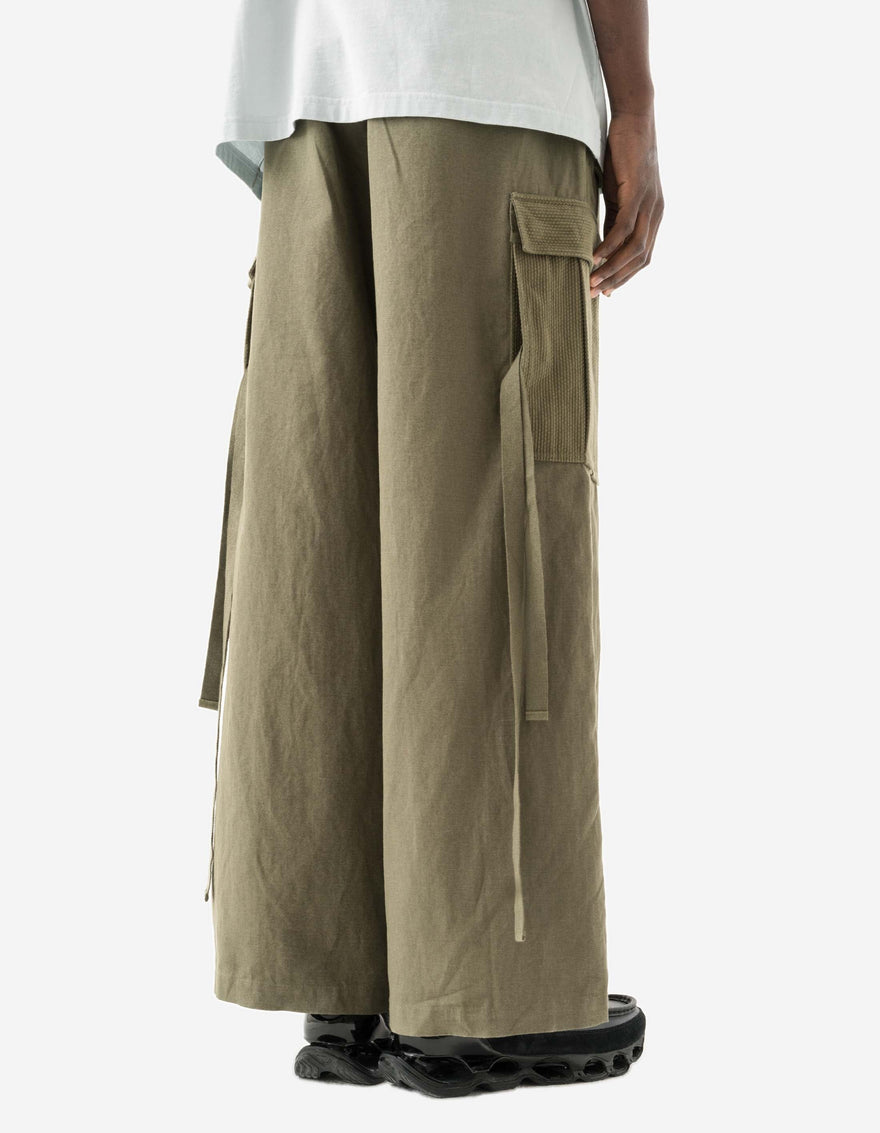 7099 Hemp Hakama Cargo Track Pants Olive OG-107F
