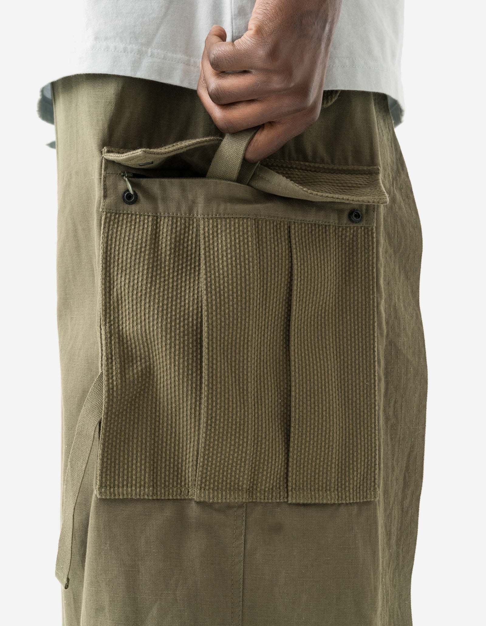 7099 Hemp Hakama Cargo Track Pants Olive OG-107F