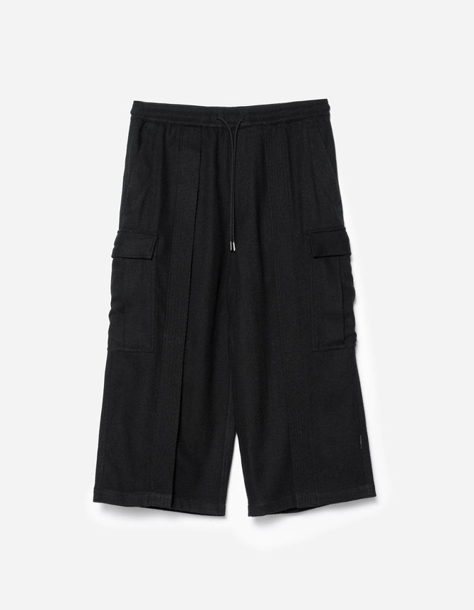 7100 Recycled Wool Cargo Cropped Hakama Black