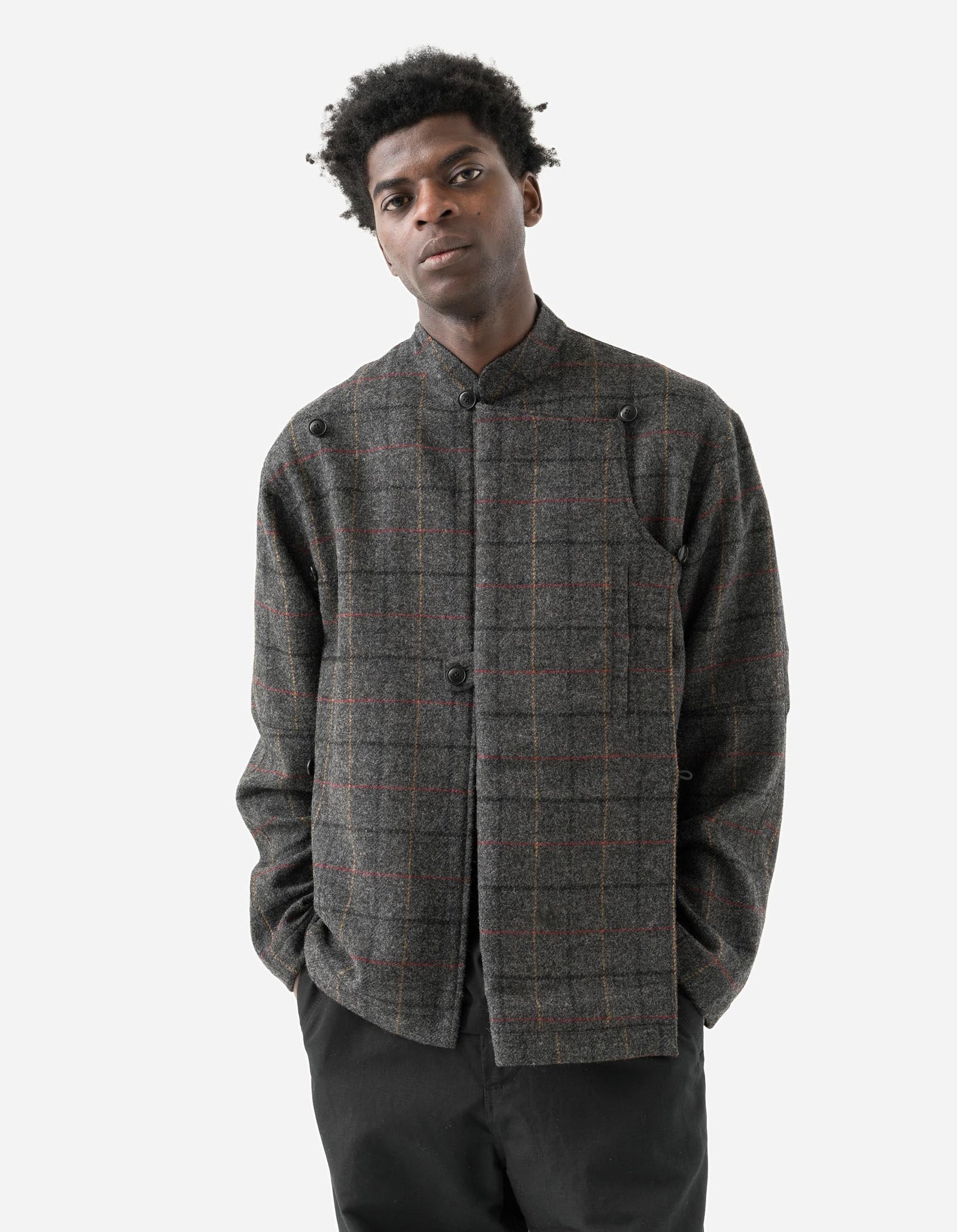 7114 Wool Asym Monk L/S Shirt Charcoal