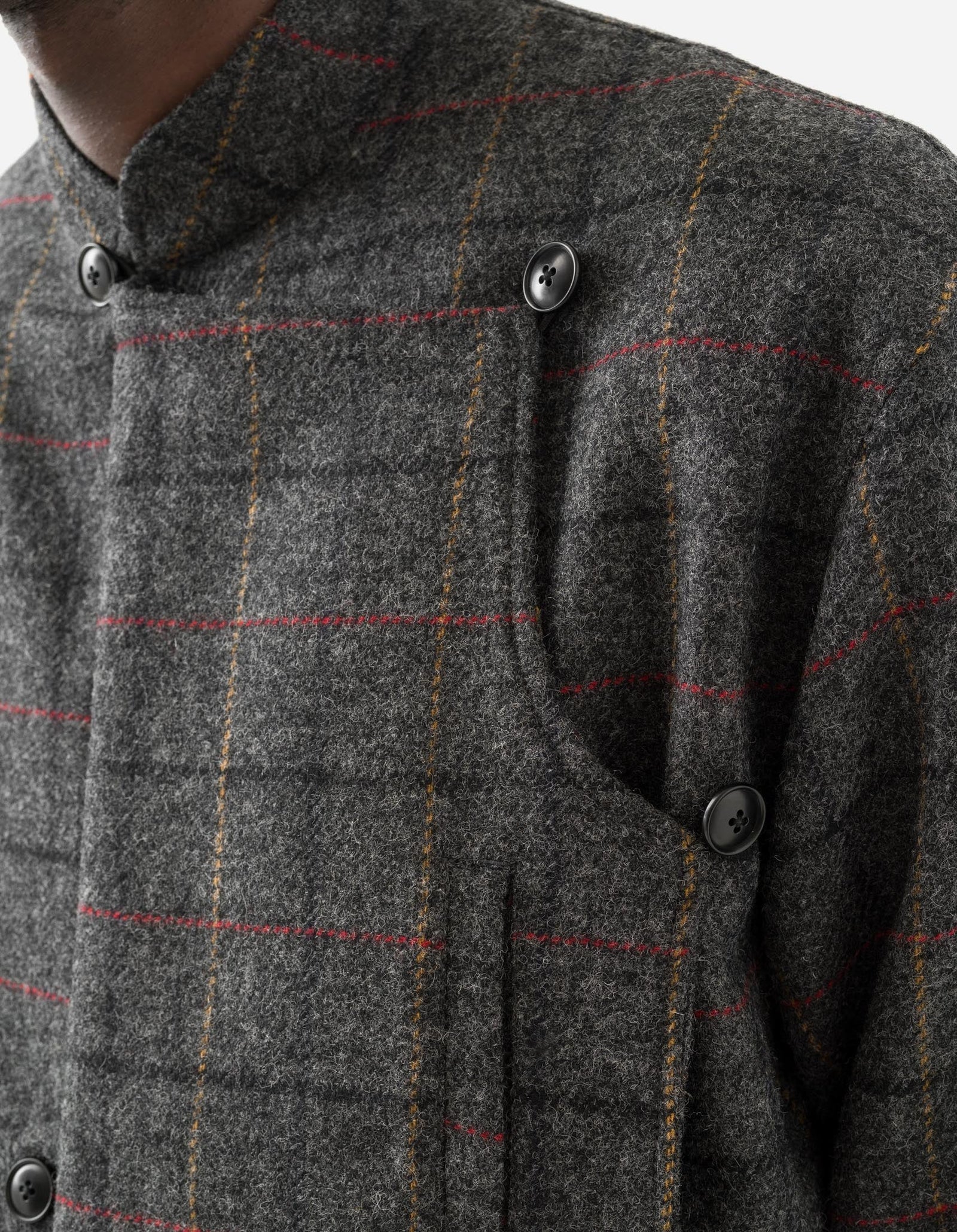 7114 Wool Asym Monk L/S Shirt Charcoal