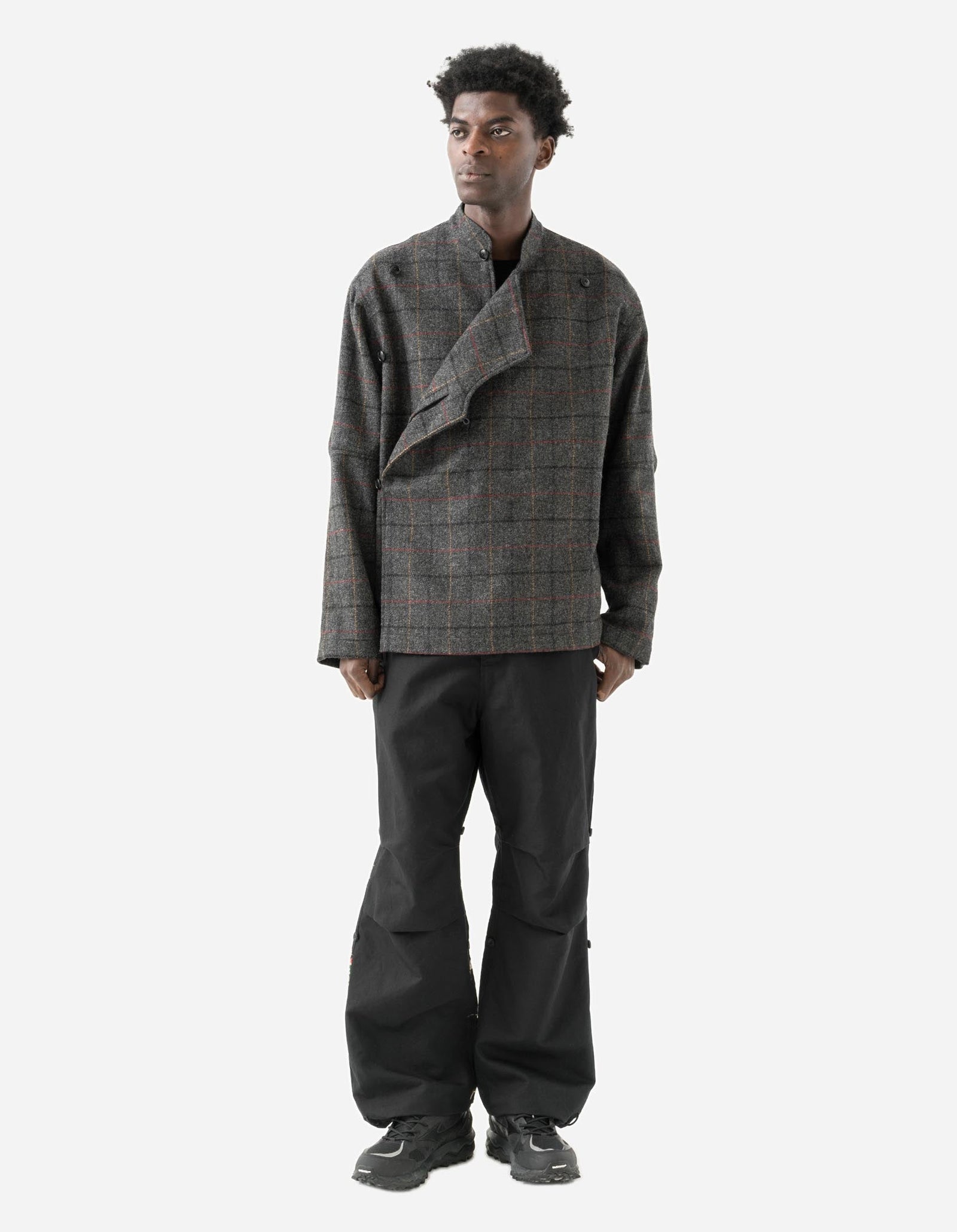 7114 Wool Asym Monk L/S Shirt Charcoal