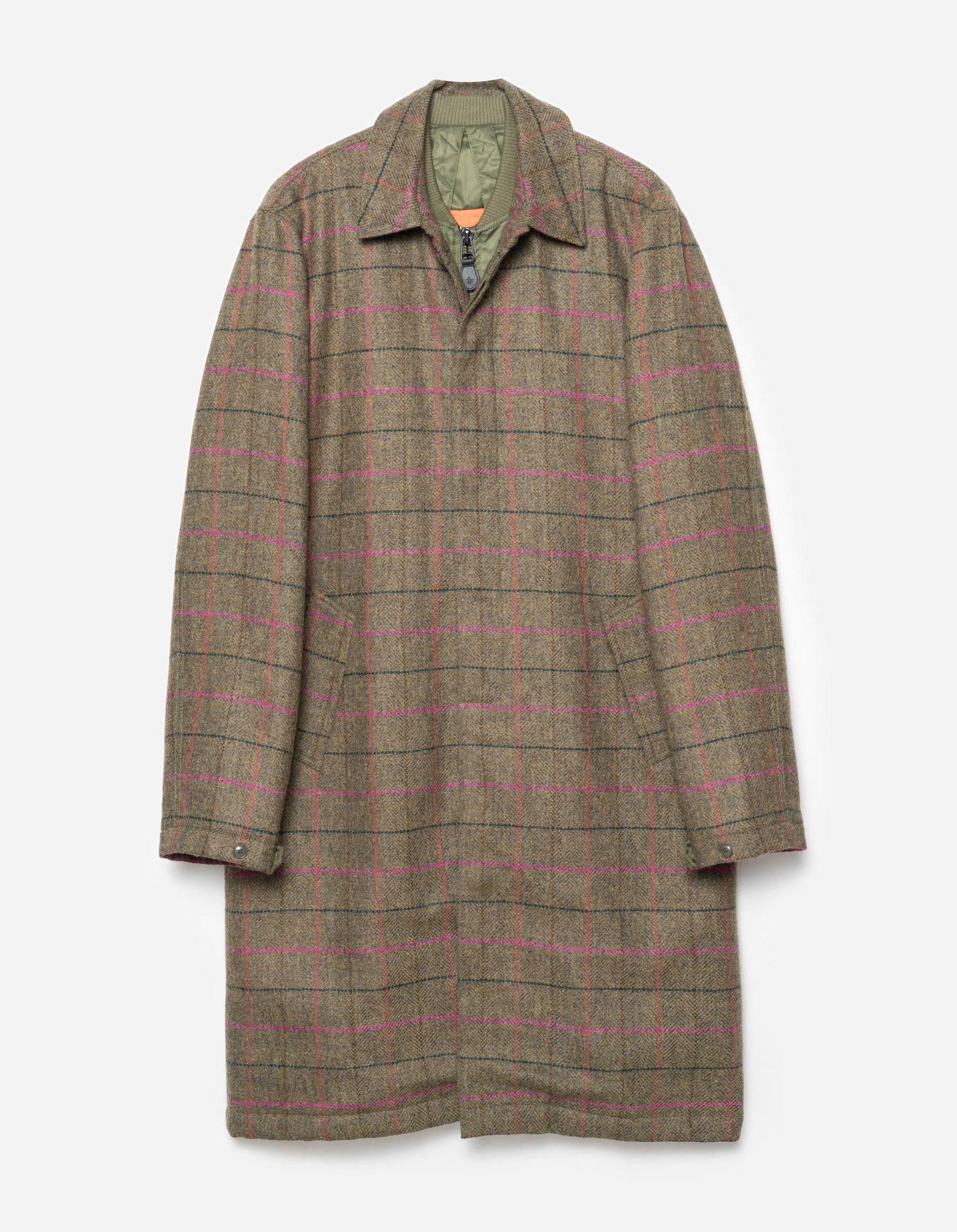 7156 Wool Check MA Coat Olive/Pink