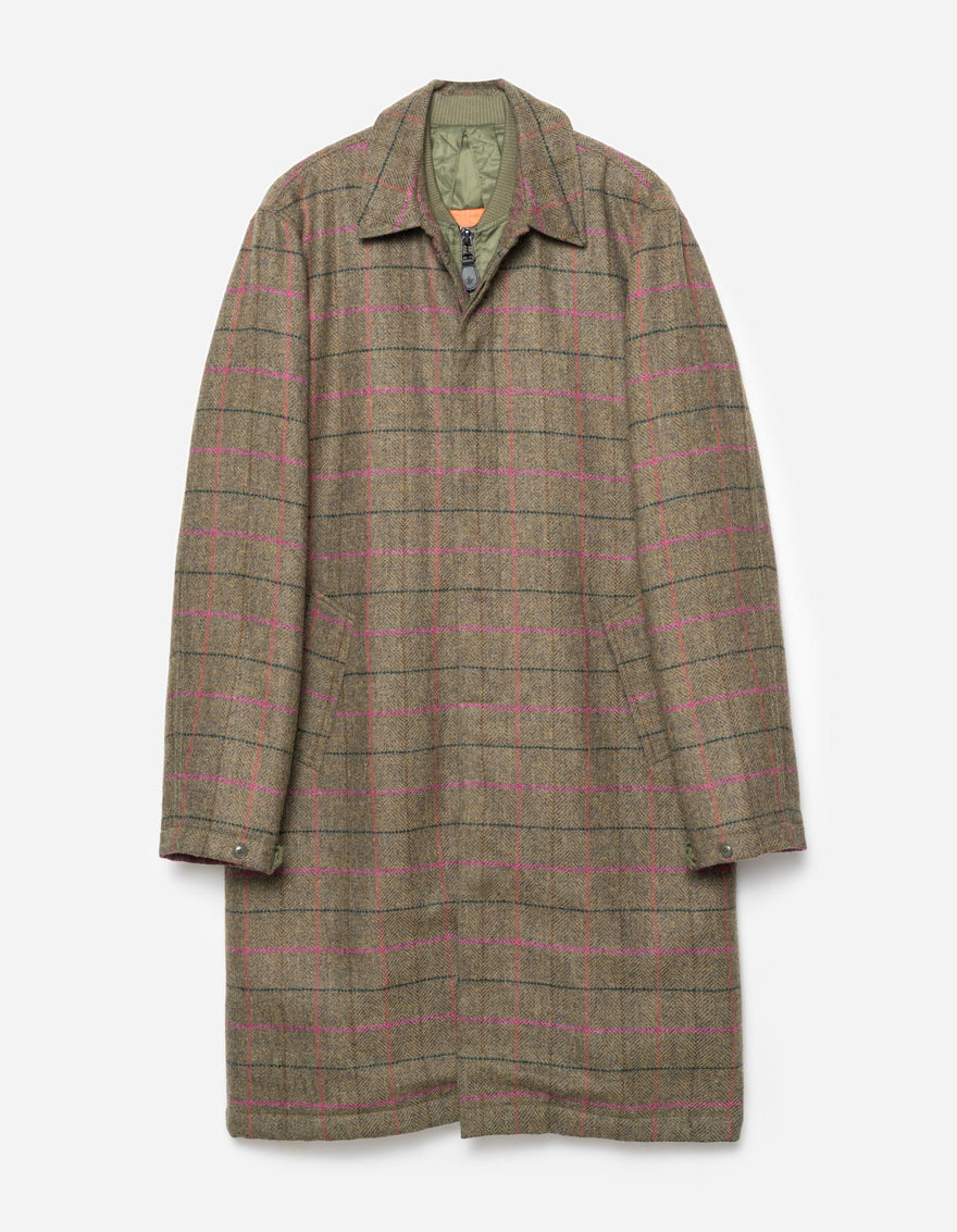 7156 Wool Check MA Coat Olive/Pink