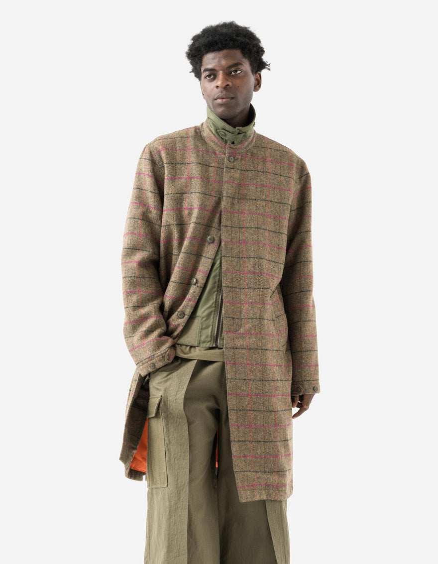 7156 Wool Check MA Coat Olive/Pink