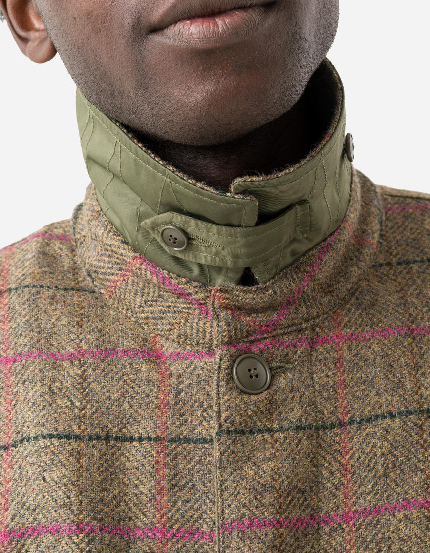 7156 Wool Check MA Coat Olive/Pink