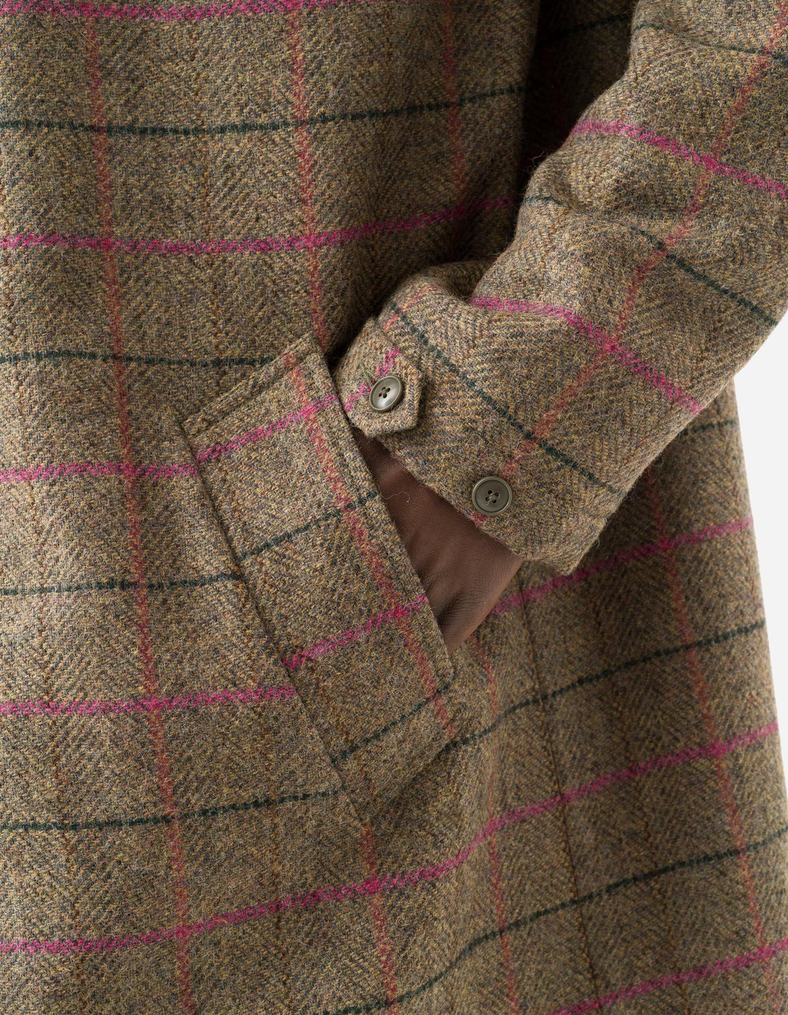 7156 Wool Check MA Coat Olive/Pink