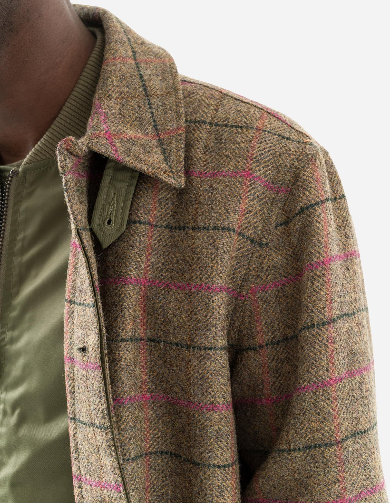 7156 Wool Check MA Coat Olive/Pink