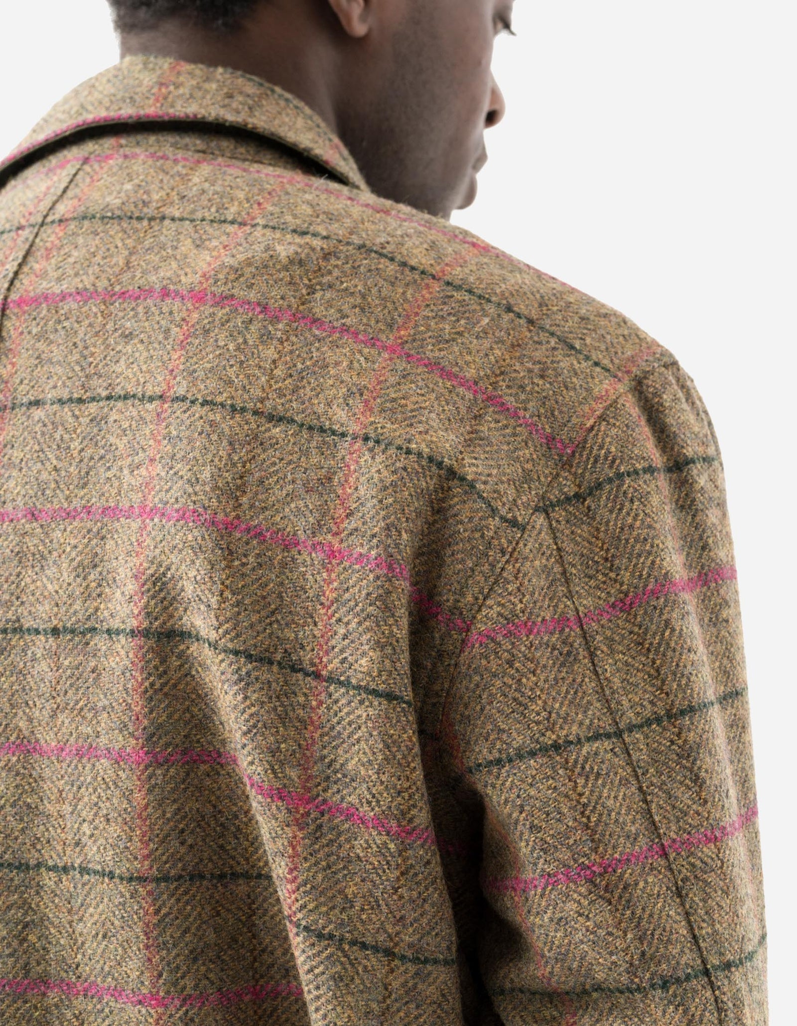 7156 Wool Check MA Coat Olive/Pink
