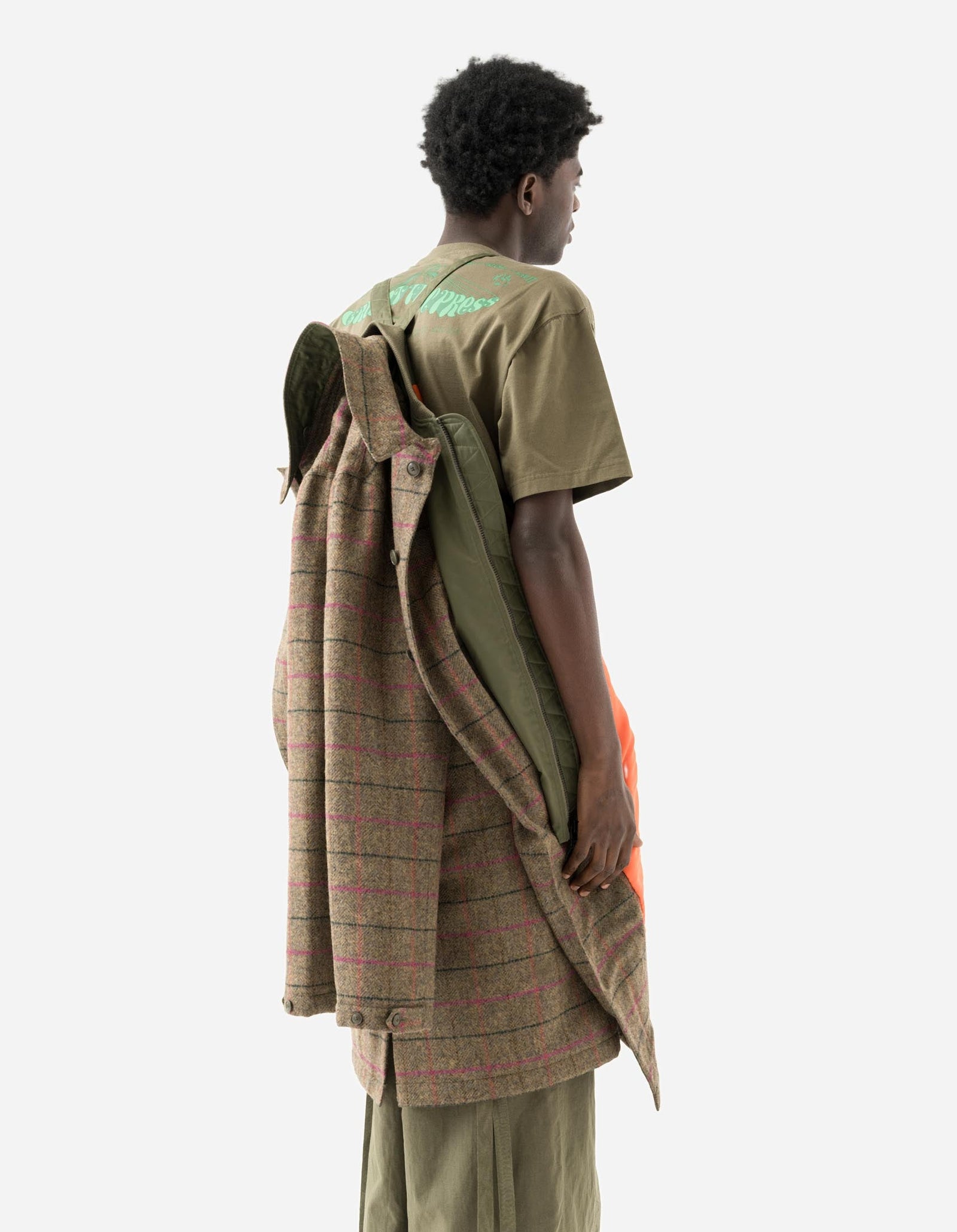7156 Wool Check MA Coat Olive/Pink