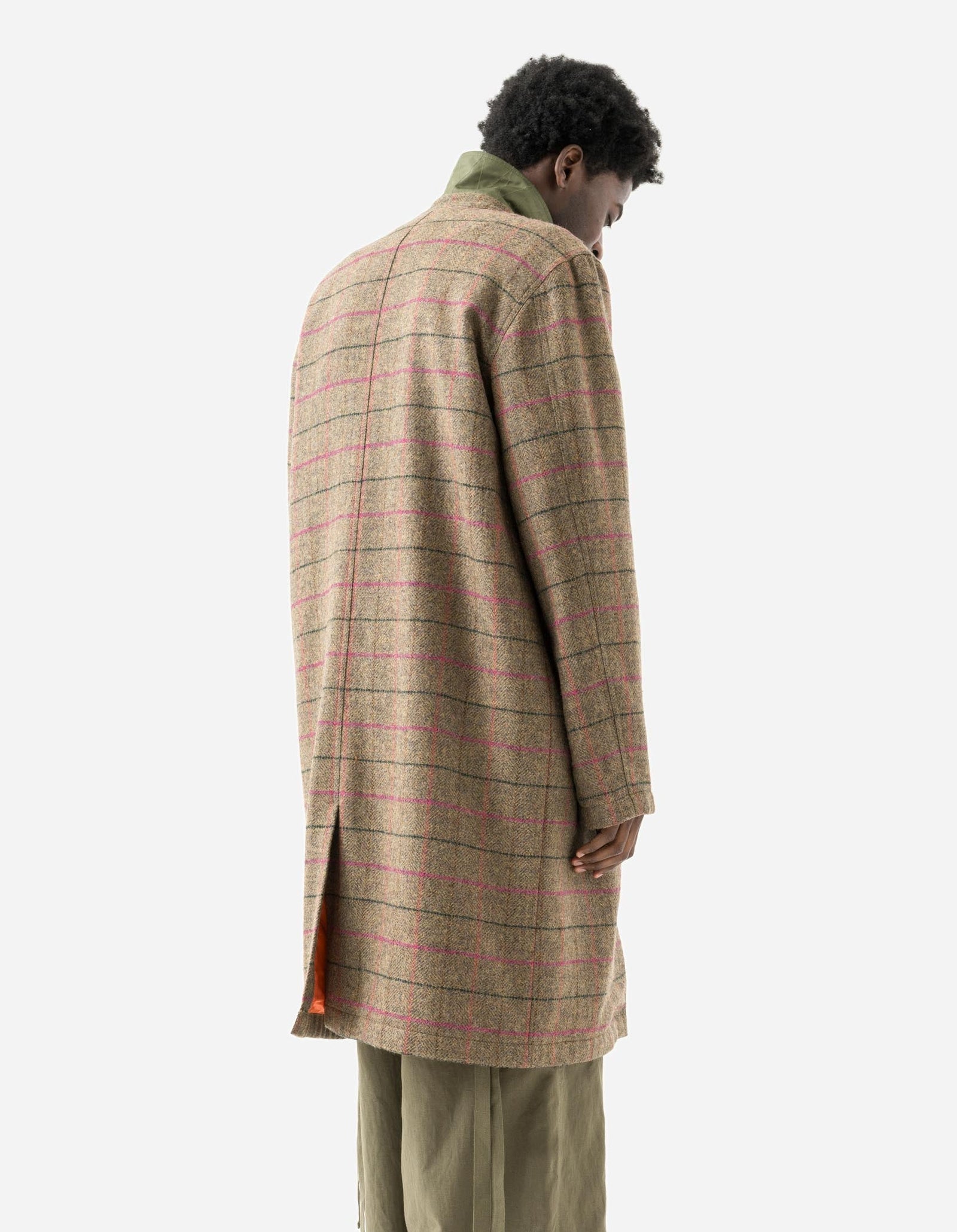 7156 Wool Check MA Coat Olive/Pink