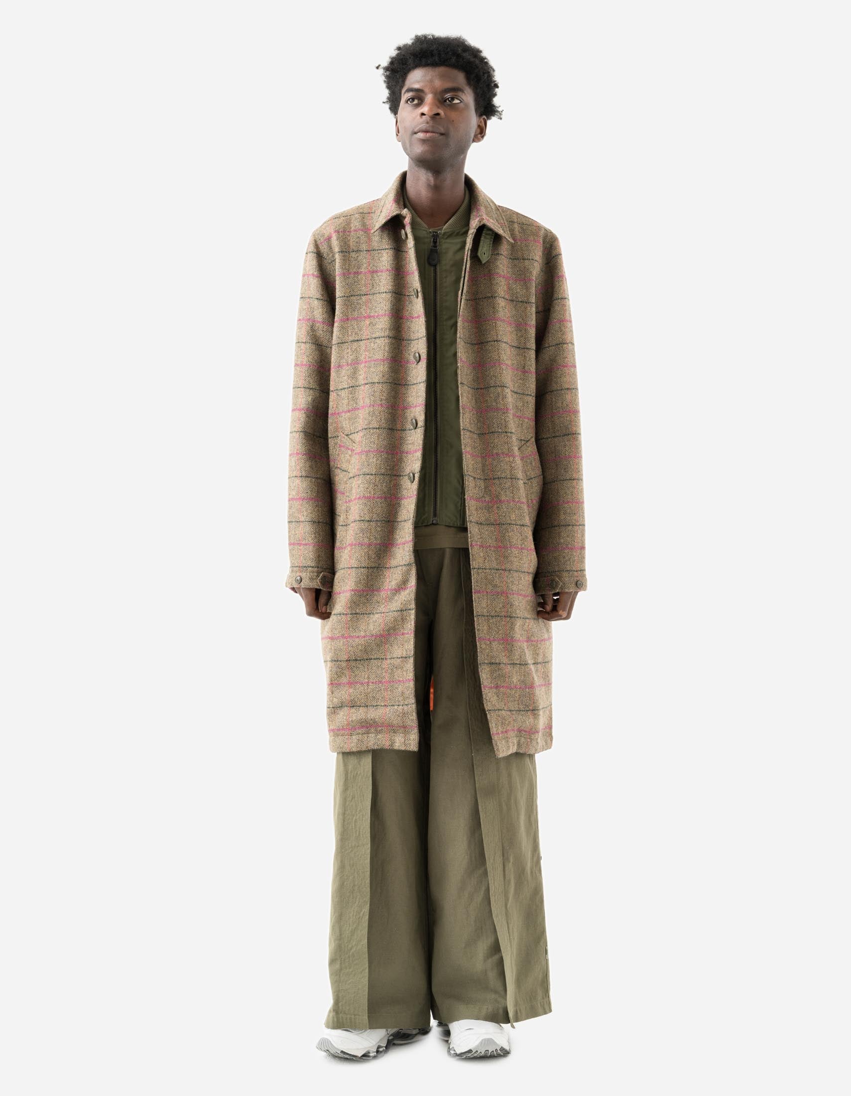 7156 Wool Check MA Coat Olive/Pink – Maharishi