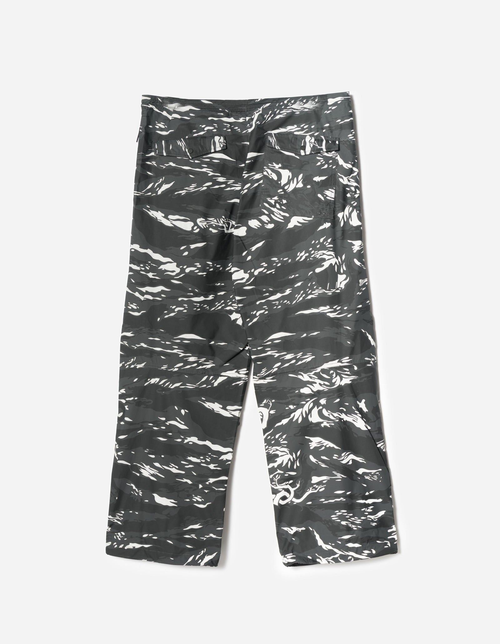 Black pants with white abstract pattern on a white background