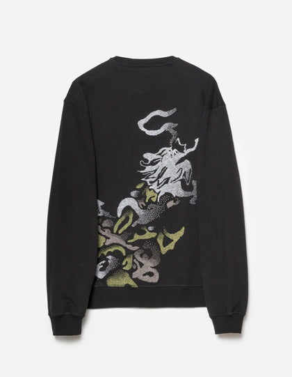 7125 Pointillist Dragon Embroidered Crew Sweat Black