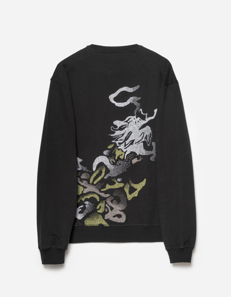 7125 Pointillist Dragon Embroidered Crew Sweat Black