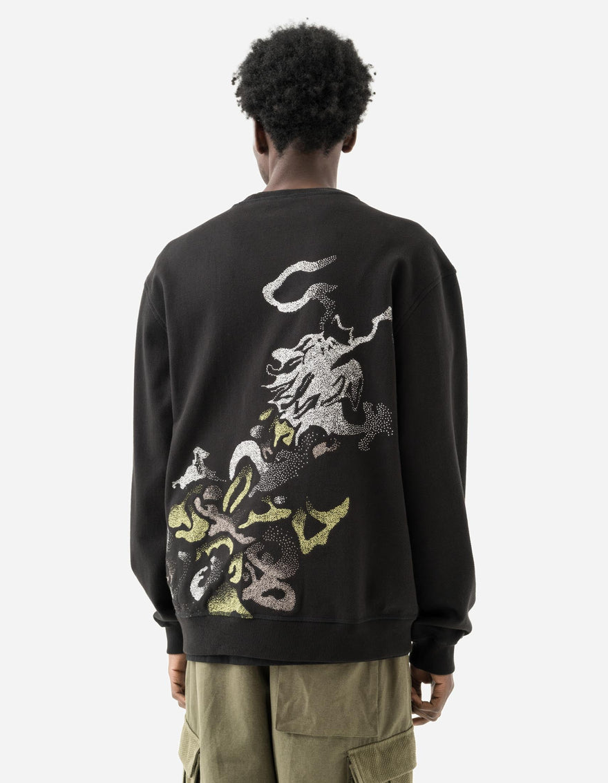 7125 Pointillist Dragon Embroidered Crew Sweat Black