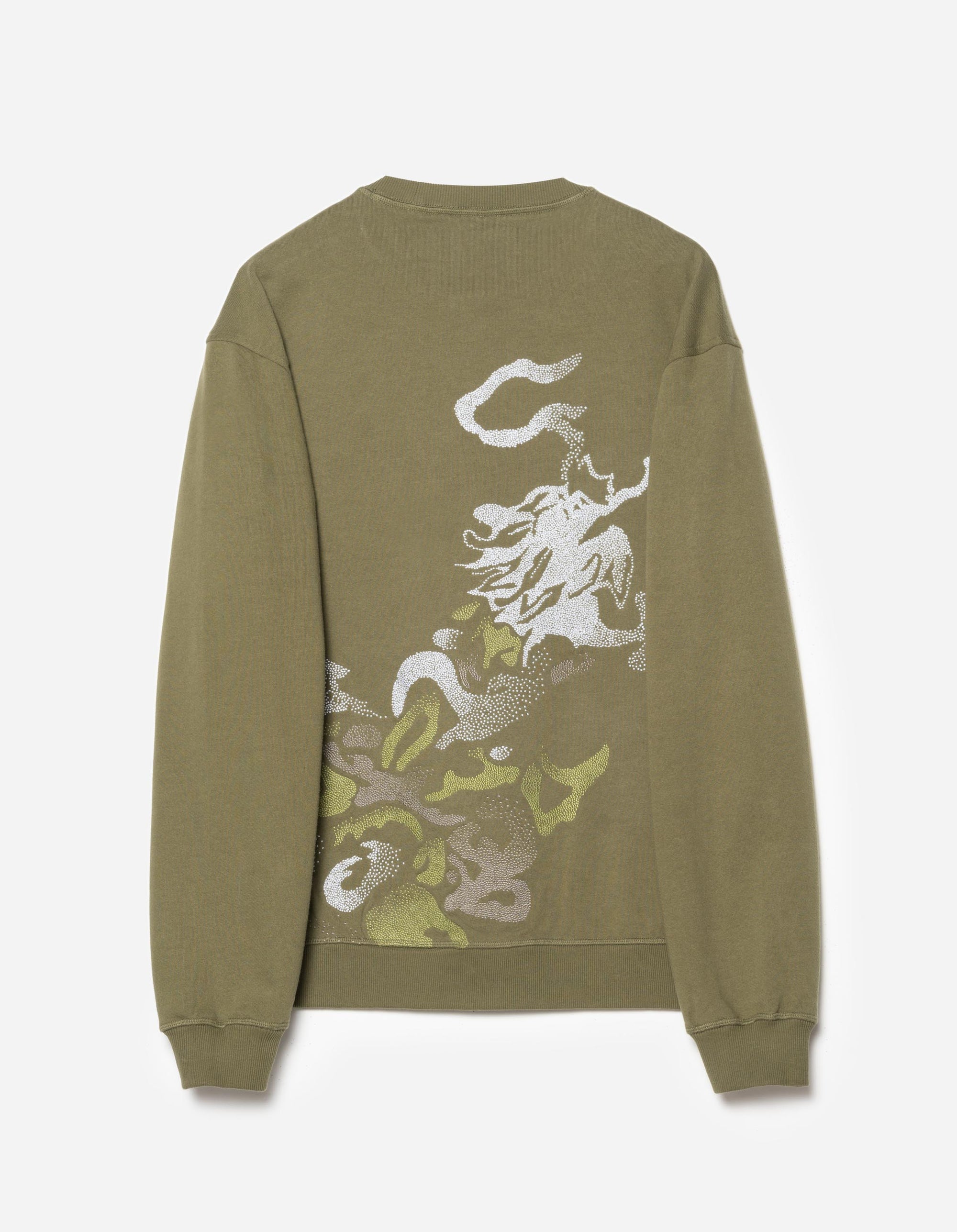 7125 Pointillist Dragon Embroidered Crew Sweat Olive OG-107F