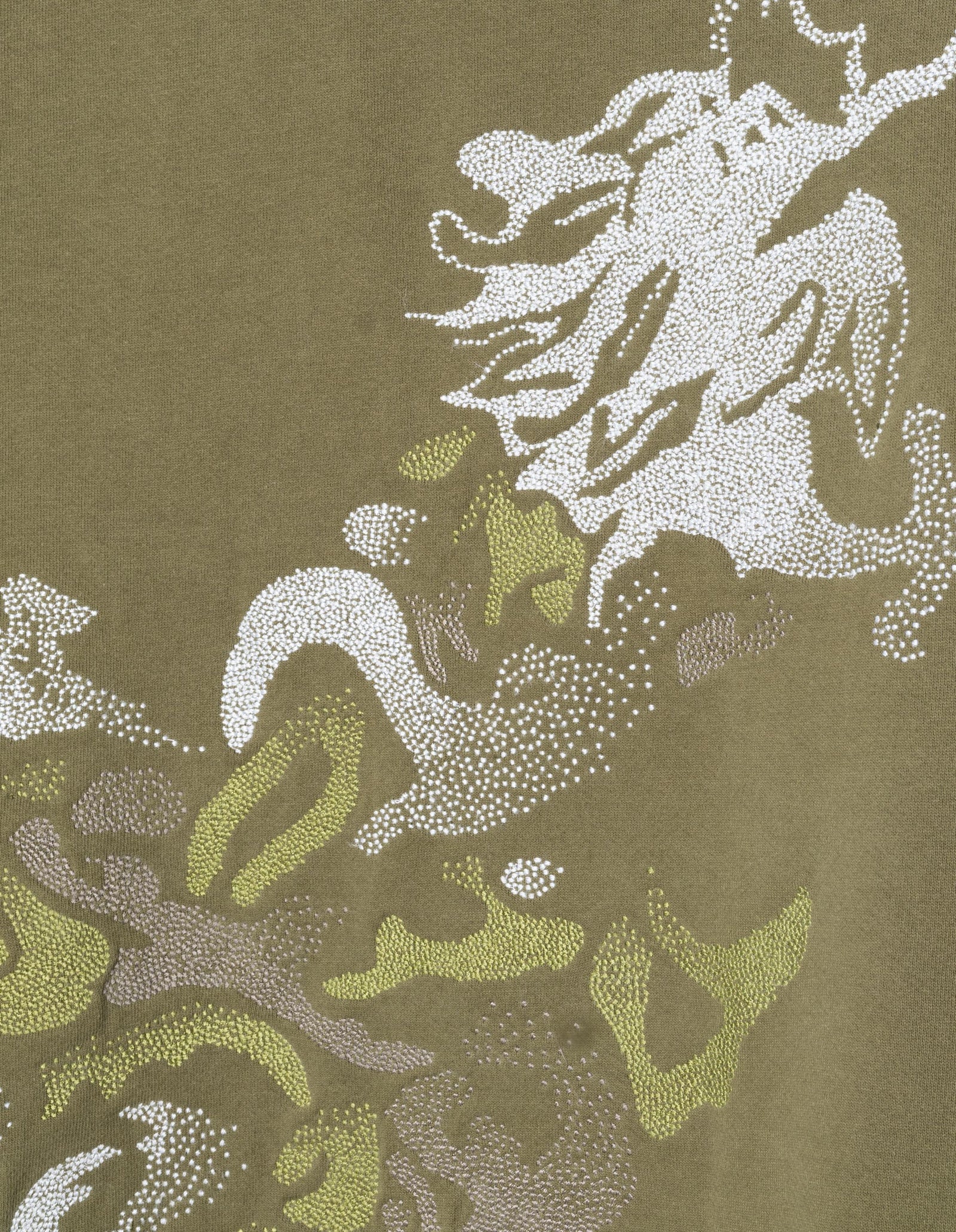 7125 Pointillist Dragon Embroidered Crew Sweat Olive OG-107F