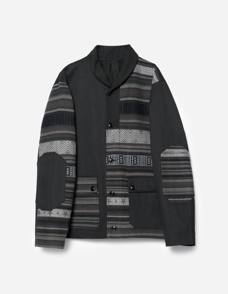 7142 Upcycled Shawl Chore Jacket Black
