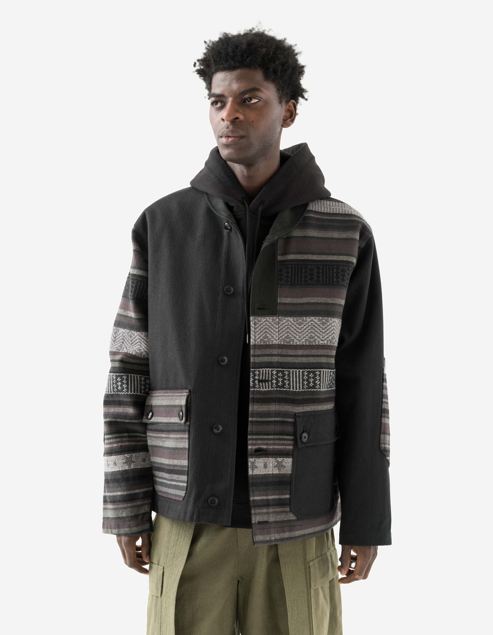 7142 Upcycled Shawl Chore Jacket Black