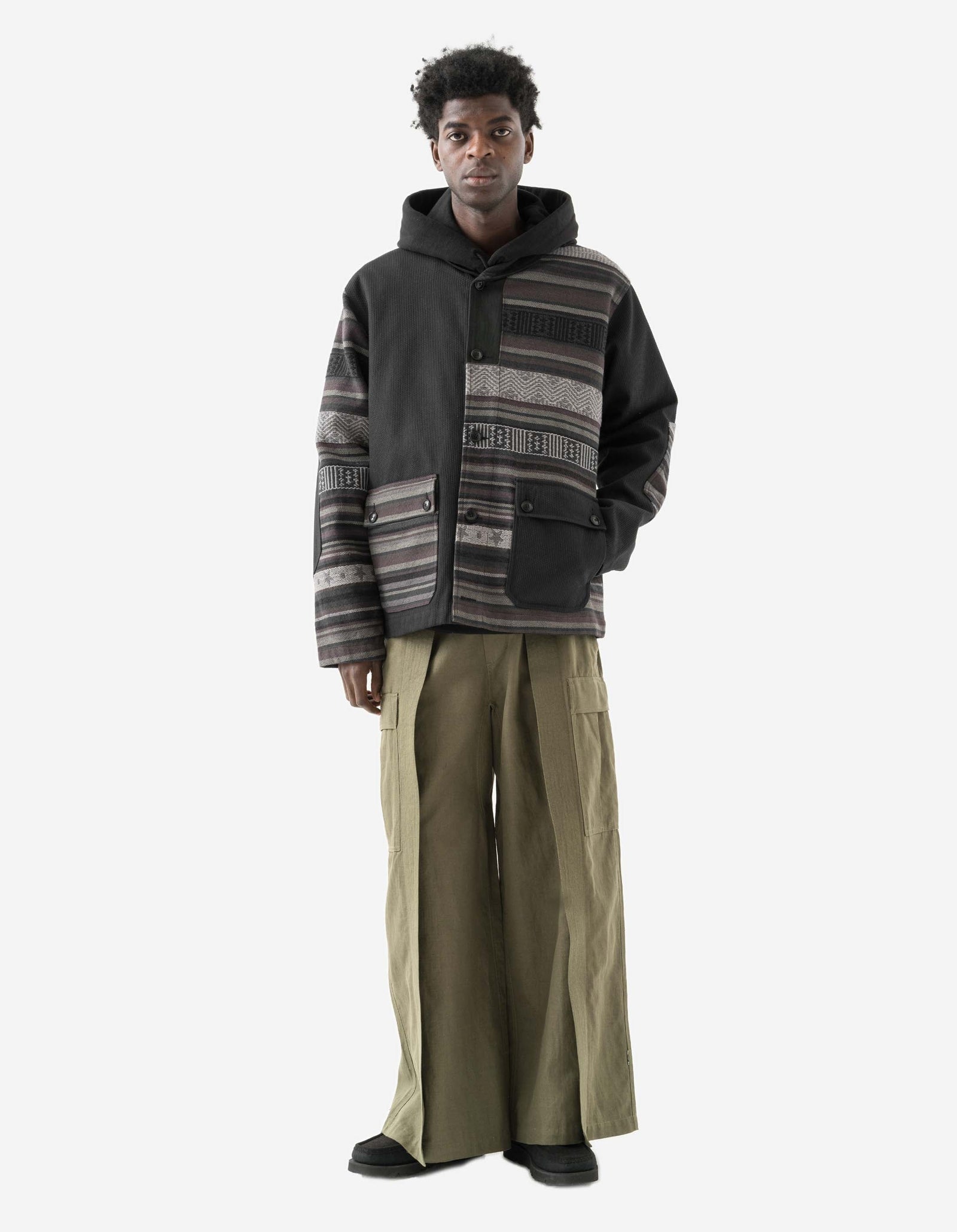 7099 Hemp Hakama Cargo Track Pants Olive OG-107F