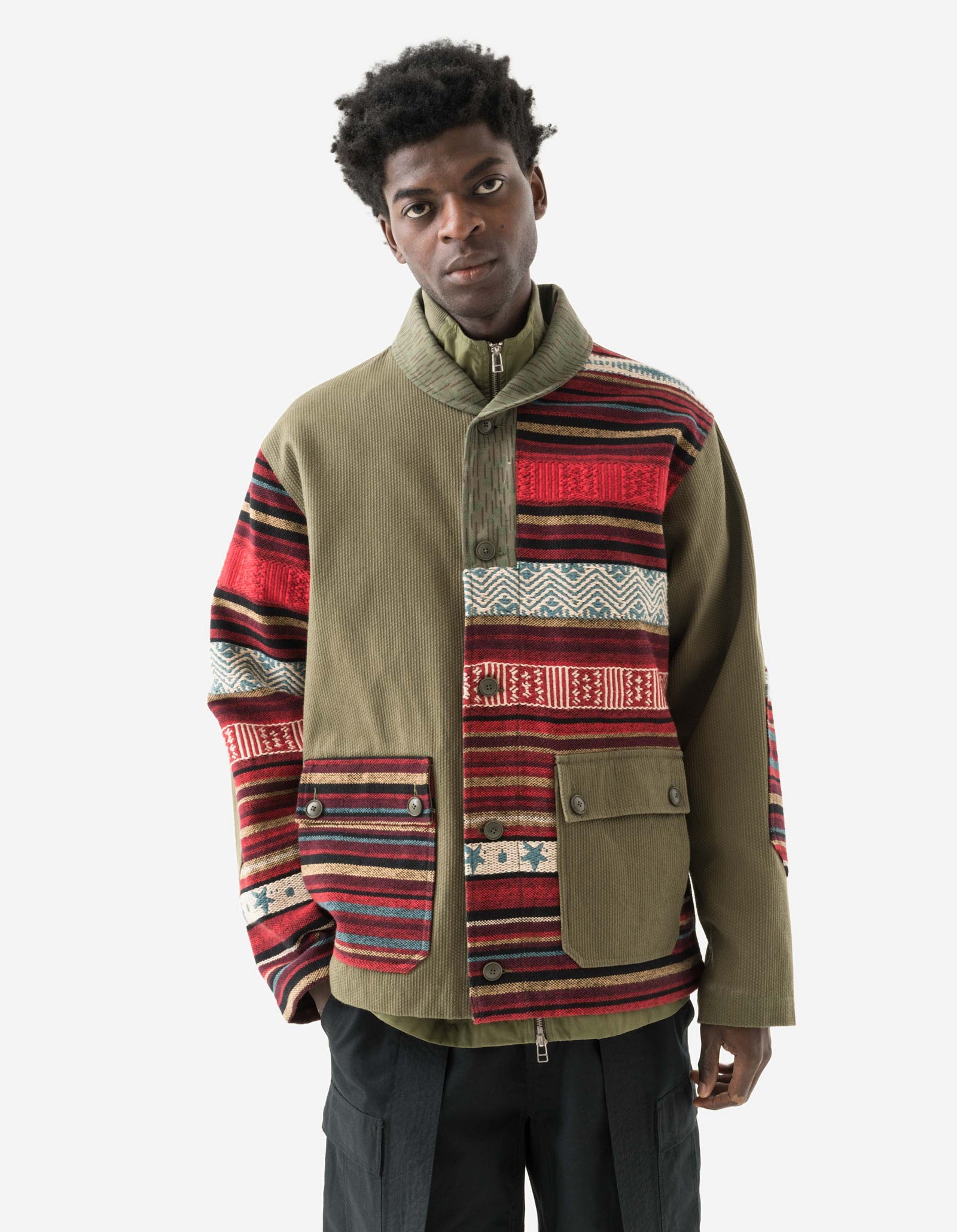 7142 Upcycled Shawl Chore Jacket Red