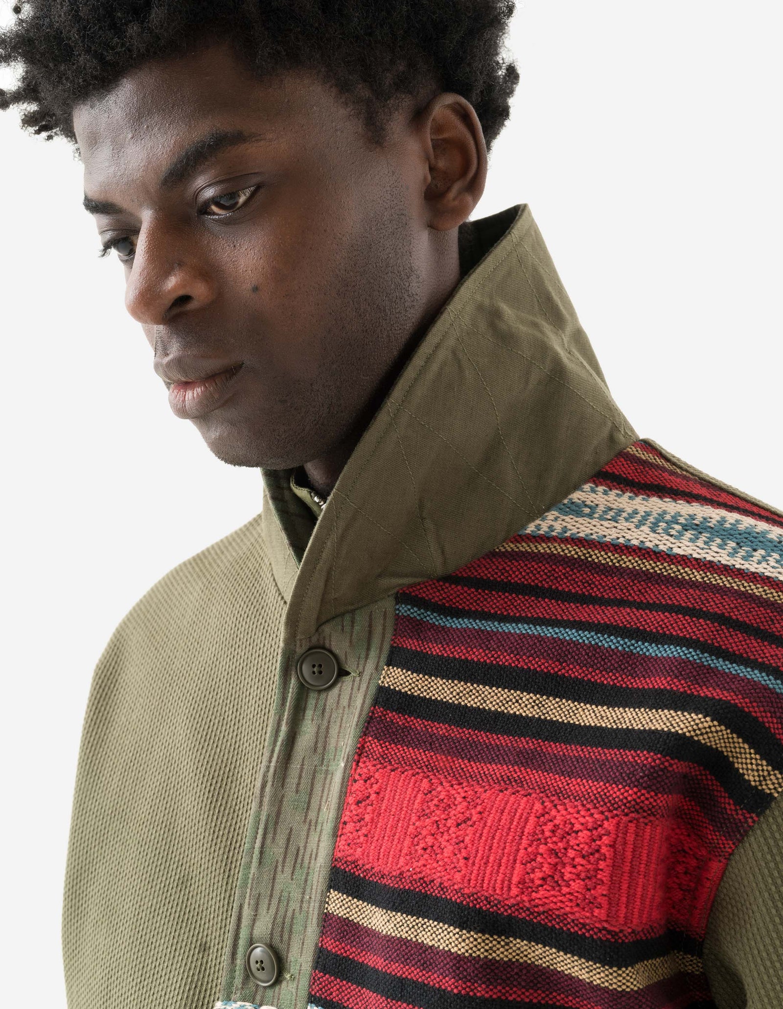 7142 Upcycled Shawl Chore Jacket Red