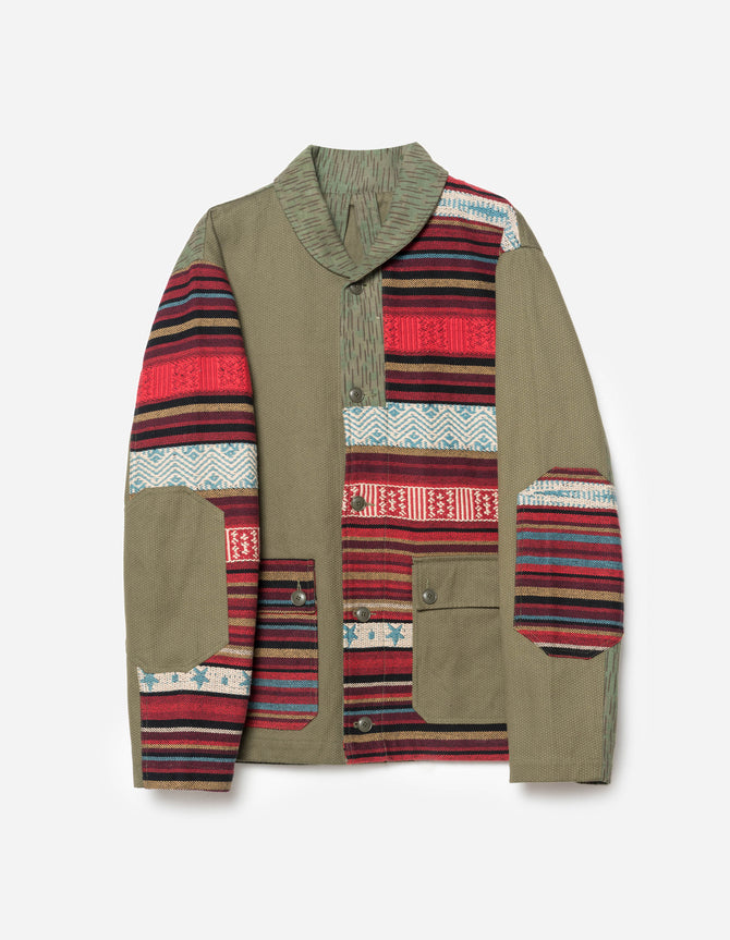 7142 Upcycled Shawl Chore Jacket Red