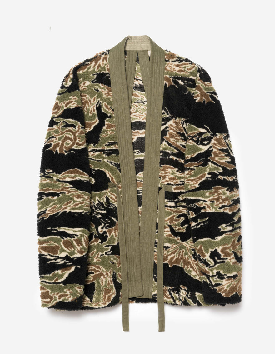 7144 Bonsai Tigerstripe Fleece Kimono Mint Gold