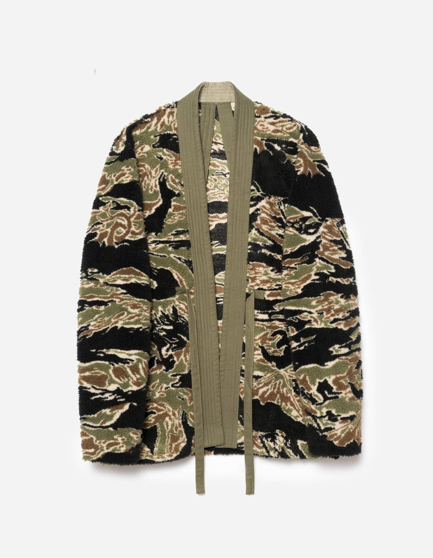 7144 Bonsai Tigerstripe Fleece Kimono Mint Gold