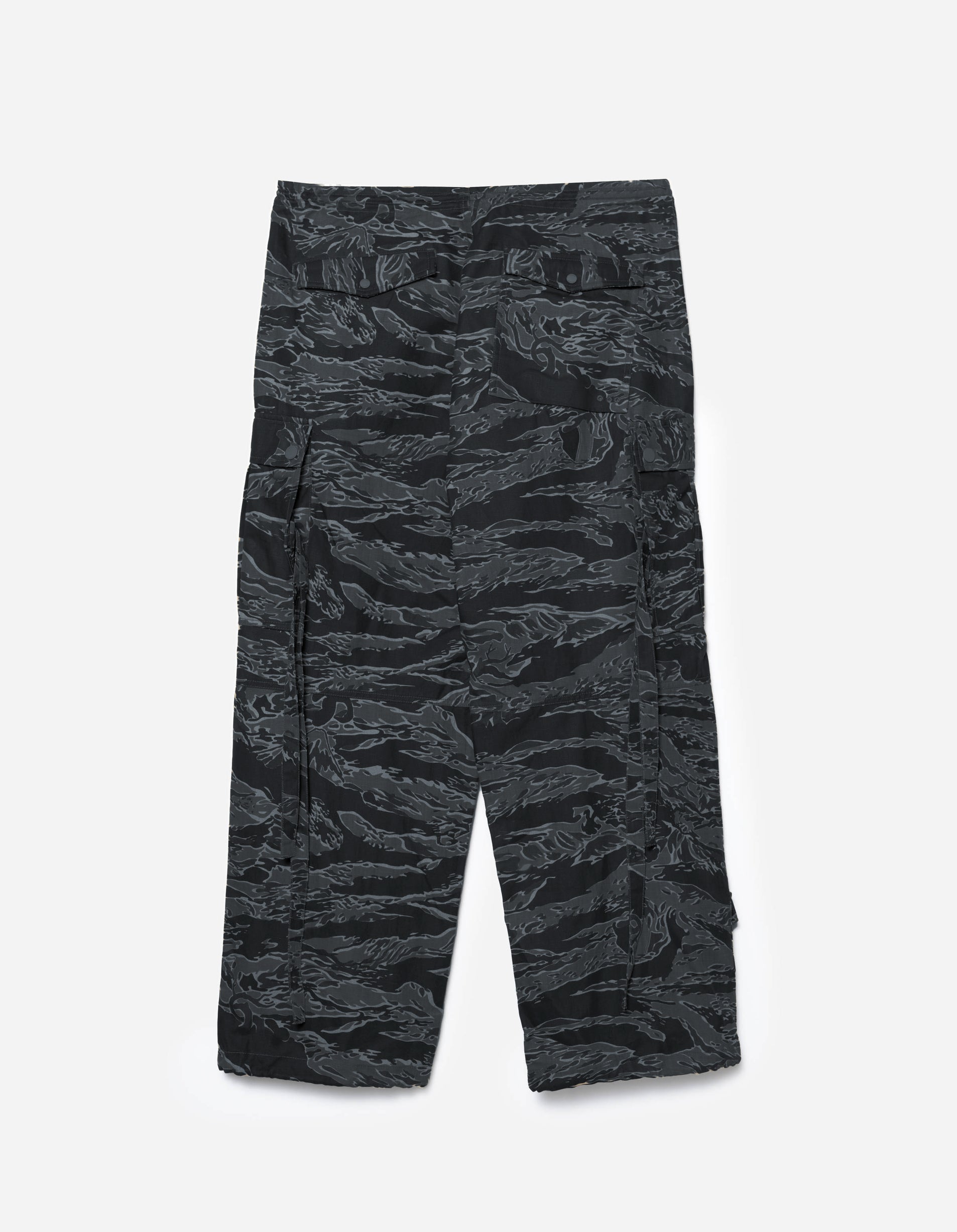 Black camouflage pants on a white background