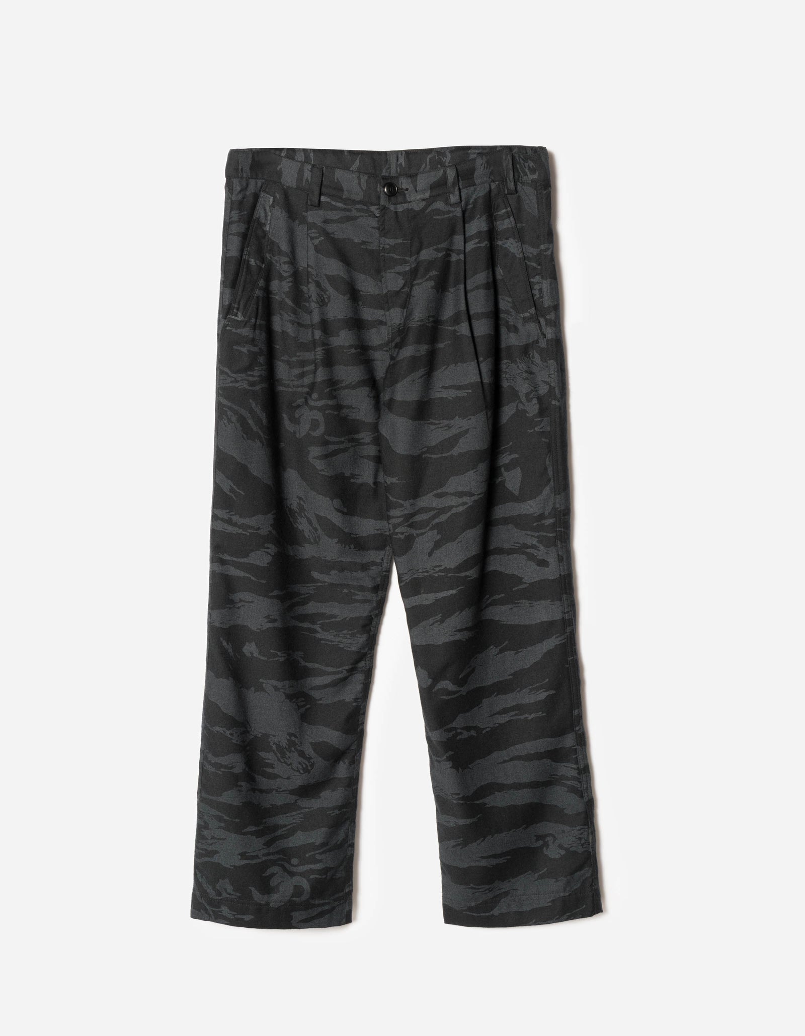 Black camouflage pants on a white background