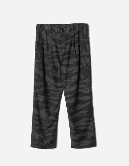 Black camouflage pants on a white background