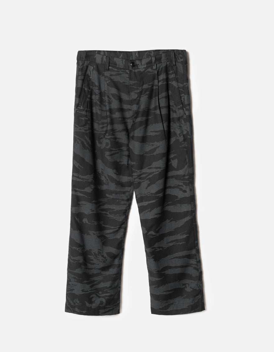 Black camouflage pants on a white background