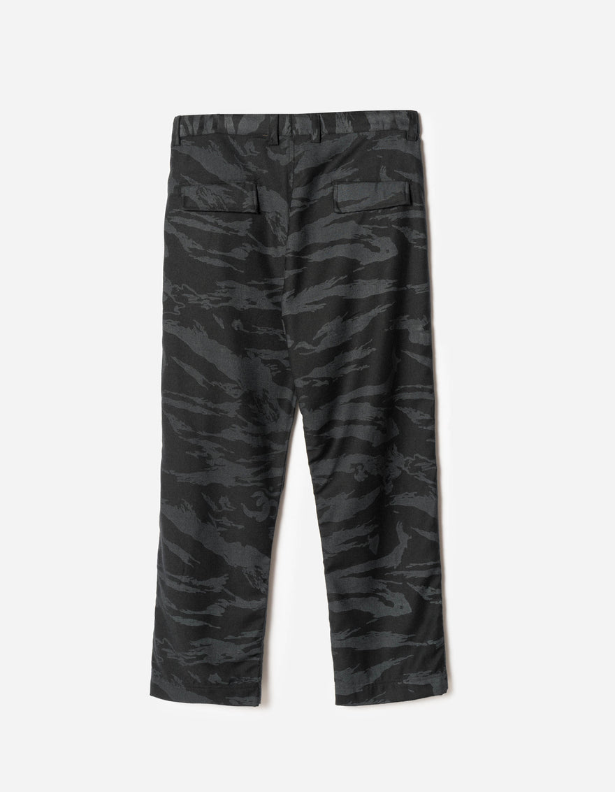 Black camouflage pants on a white background