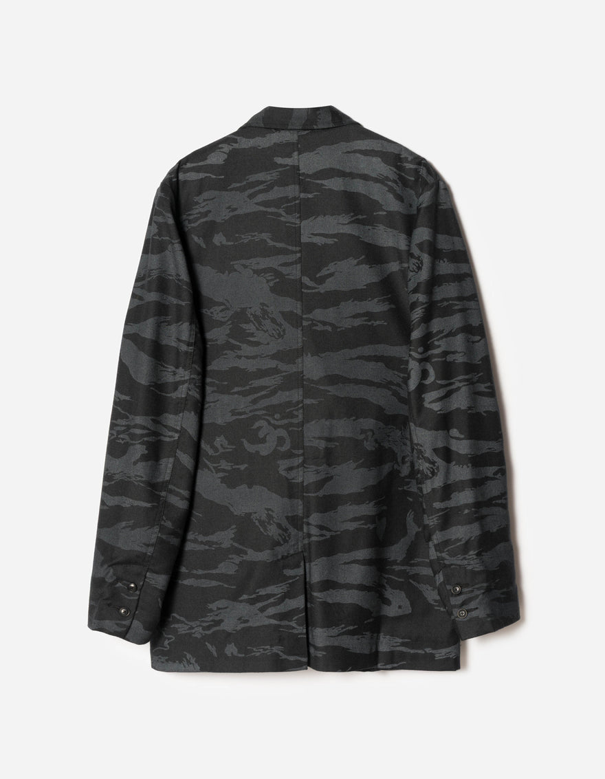 Black camouflage jacket on a white background