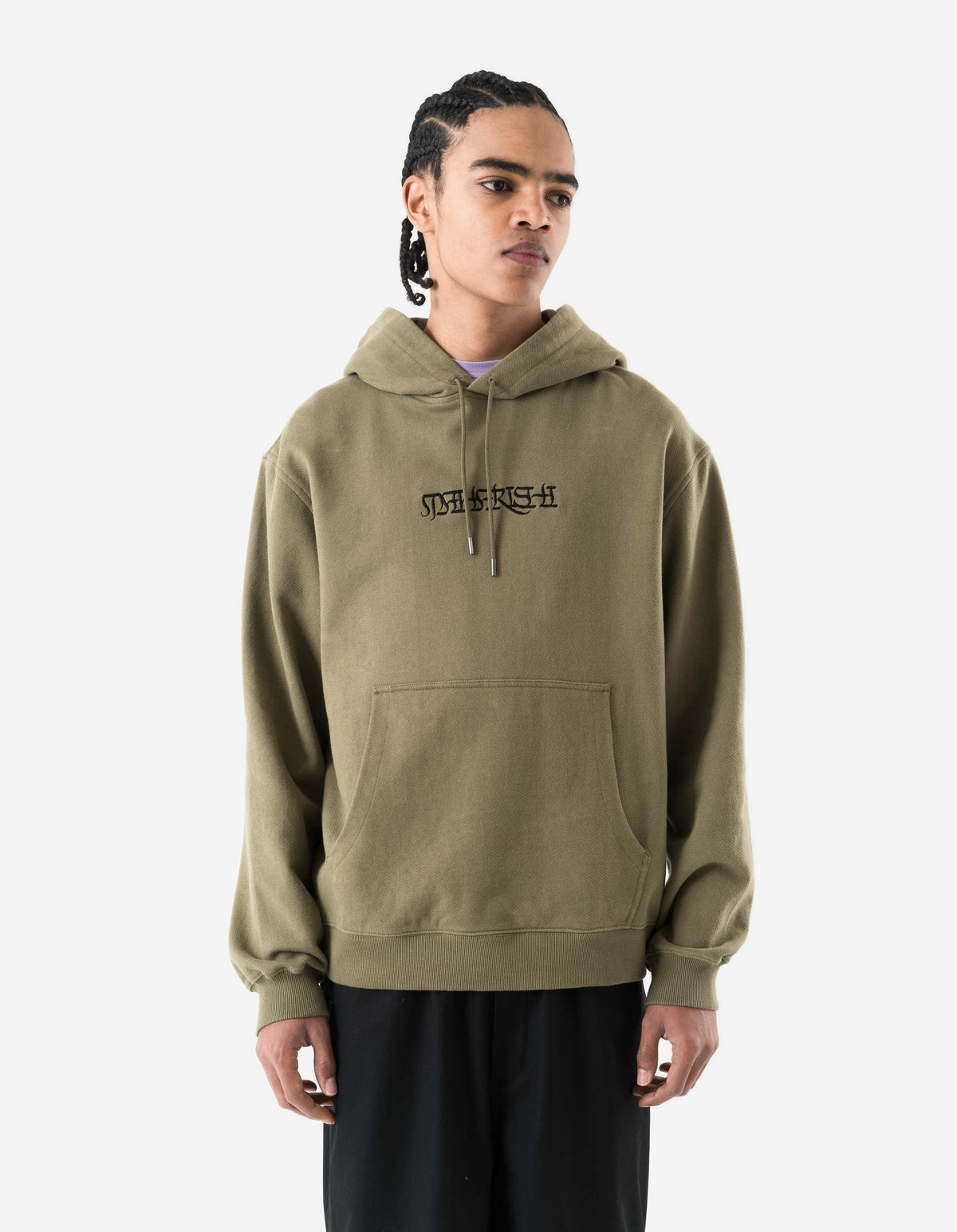 7552 Maha Script Hooded Sweat Olive OG-107F