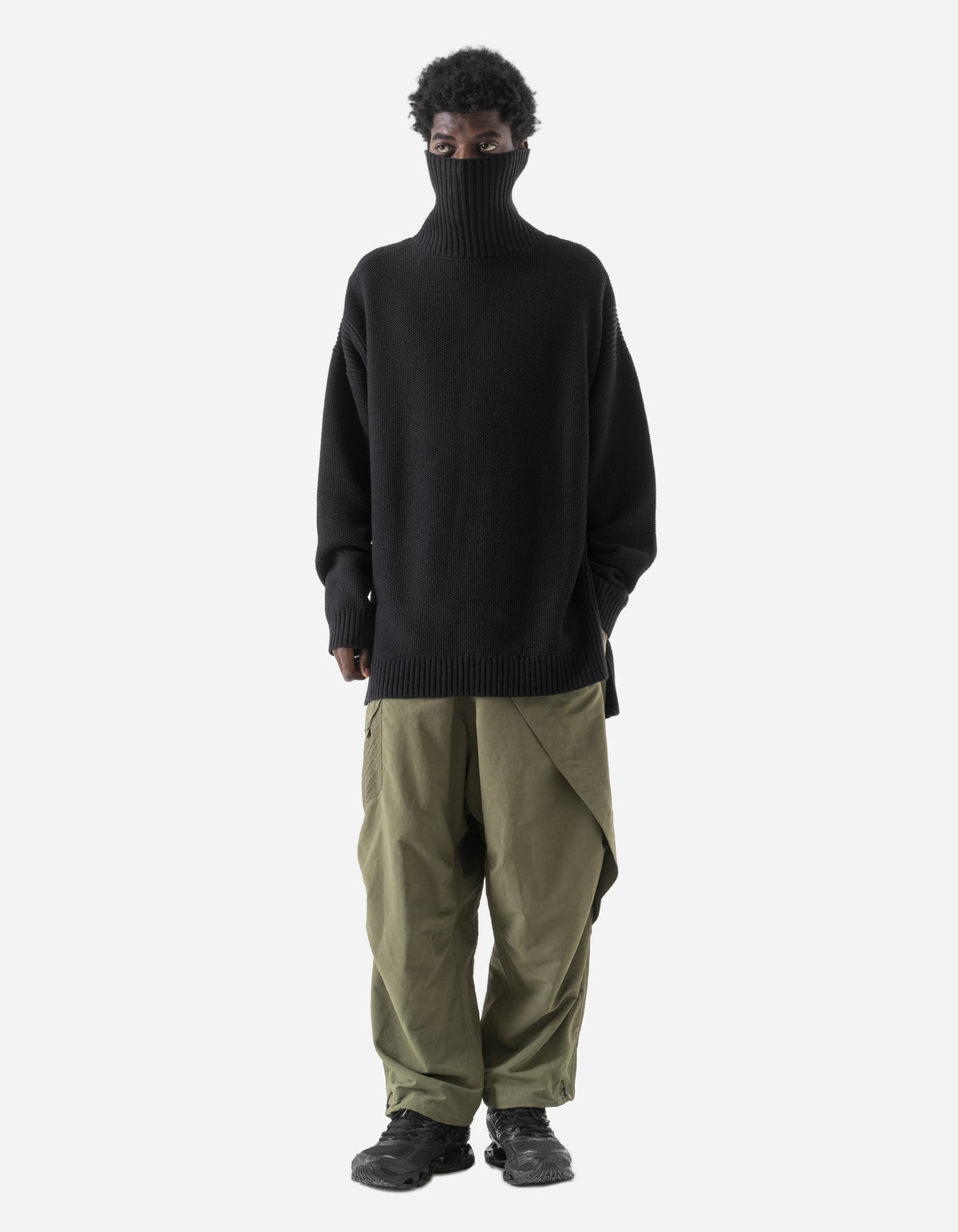 7578 Hemp Knitted Roll Neck Kurta Black