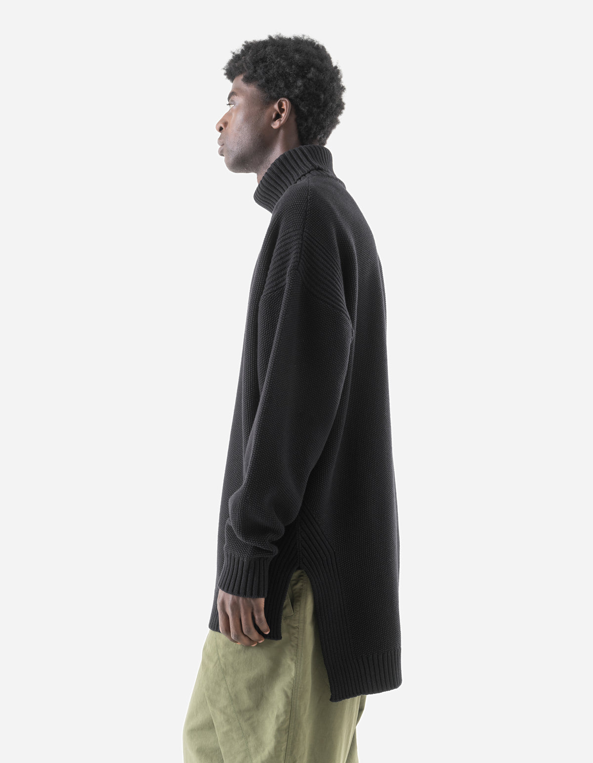 7578 Hemp Knitted Roll Neck Kurta Black
