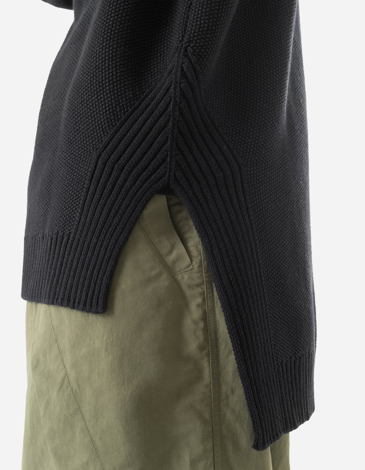 7578 Hemp Knitted Roll Neck Kurta Black