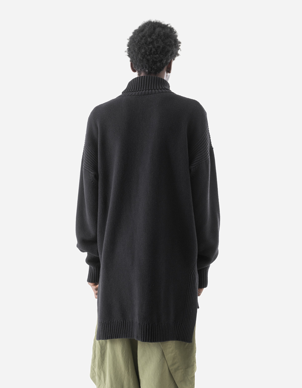7578 Hemp Knitted Roll Neck Kurta Black