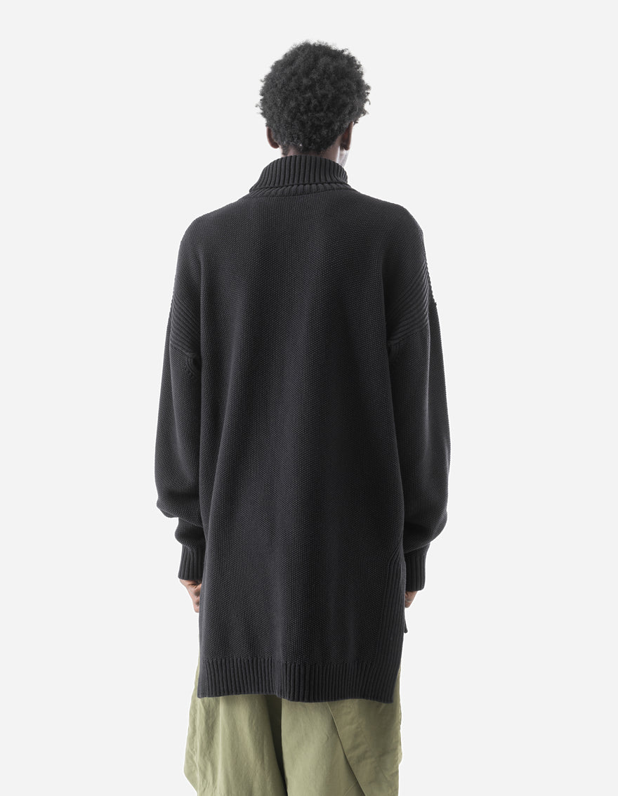 7578 Hemp Knitted Roll Neck Kurta Black